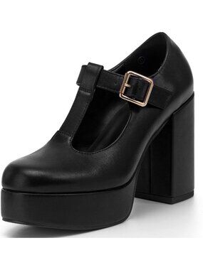 Stylish Women's T-Strap Chunky Platform Heels - Round Toe Patent Mary Jane Shoes